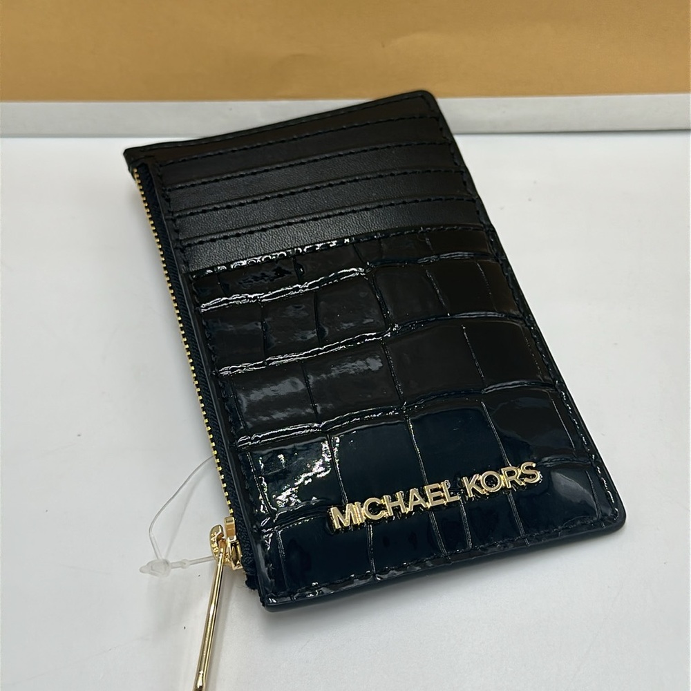 Michael Kors Womens Ladies Top Zip Card Case Coin Pouch Card Holder Wallet-Black - Picture 3 of 9